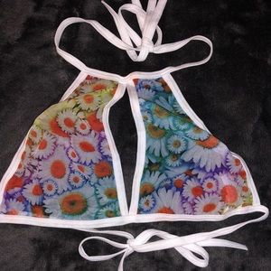 Iheartraves mesh rainbow daisy key hole halter top